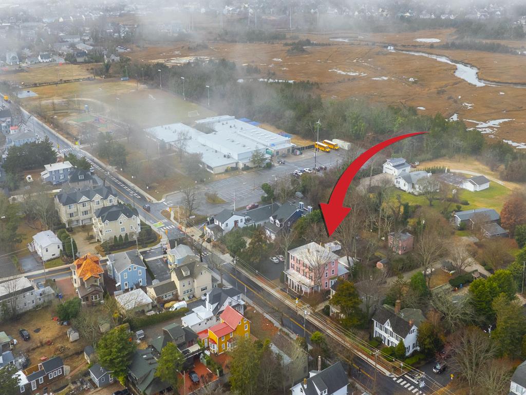Drone Shot Looking Three Blocks to Downtown District